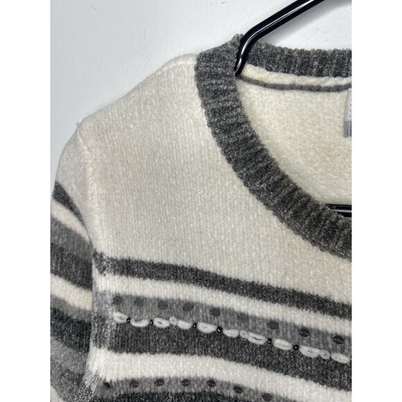 VTG Alfred Dunner Women's Petite Small Sweater Acrylic Rayon Grey White Sequin - Picture 5 of 7